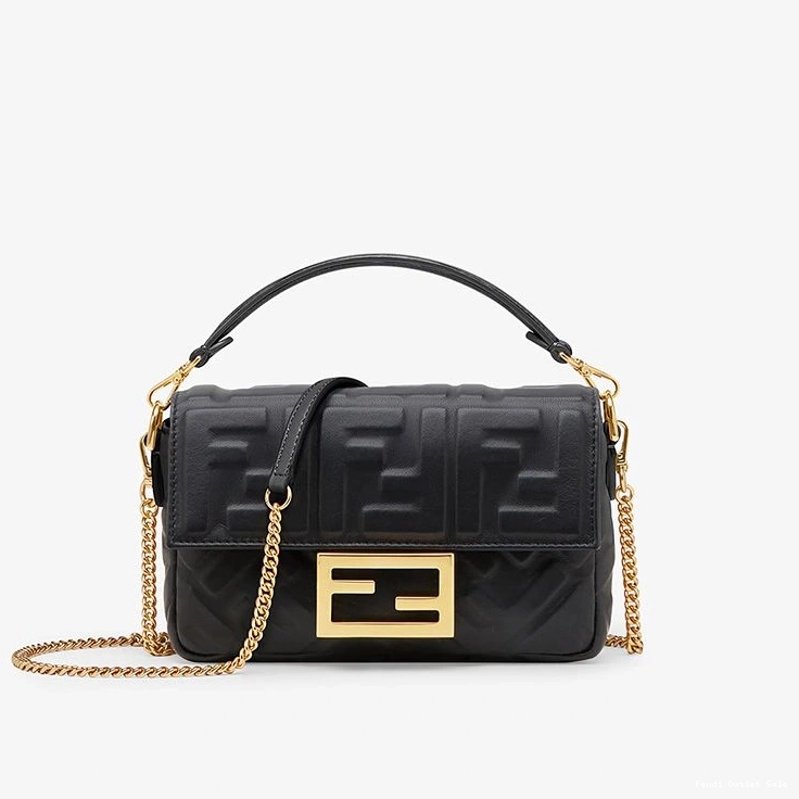 Black Bag Fendi In Nappa Mini Baguette FF Motif Leather 0716